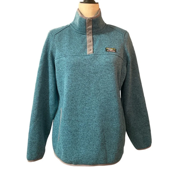L.L. Bean Women's Sweater Fleece Pullover 1/4 Snap Button in Evening Blue MP - Picture 11 of 11